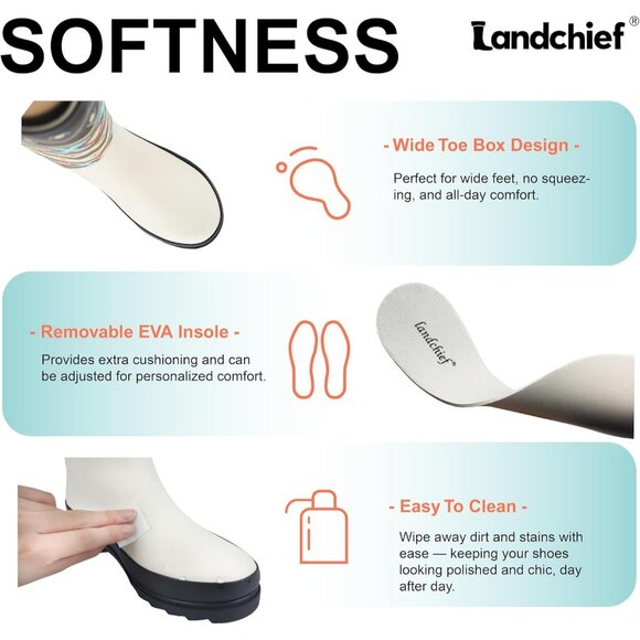 Women's Ivory Boho White Waterproof Tall Knee High Rubber landchief Rain Boot - Picture 5 of 6